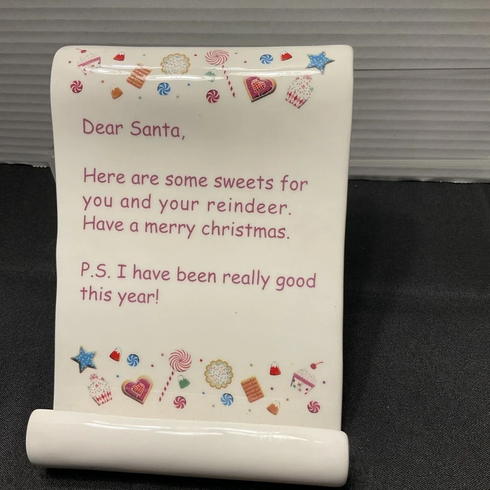 Dept 56 Glitterville Ceramic Dear Santa Letter Scroll, Cookie Recipe Card Holder